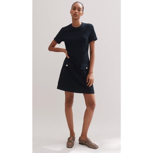 Me + Em Women's Natural Textured Short Sleeve Shift Dress, Sz 4, $368 - Picture 1 of 11